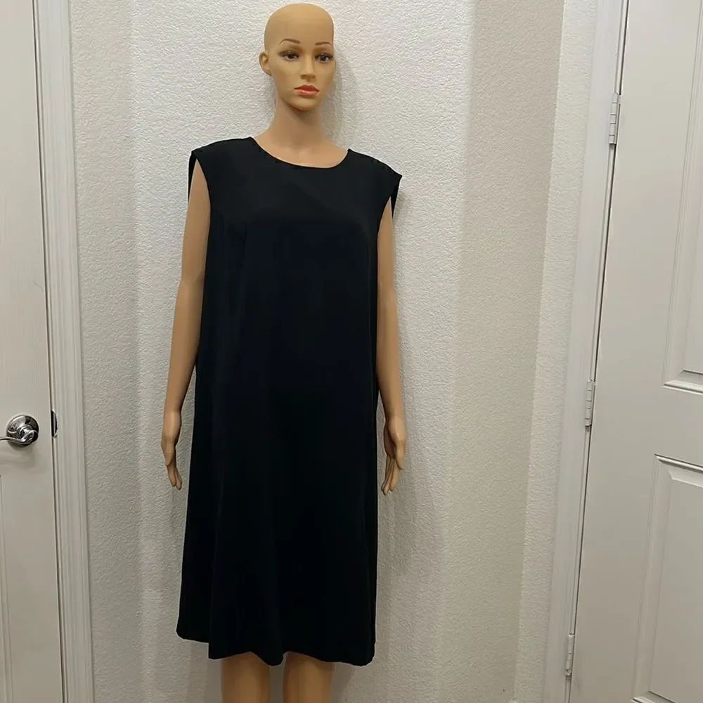 Perceptions Dress Women 24W Black Scoop Neck Sleeveless Sheath Midi Zipper Back